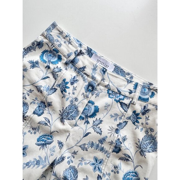DEREK LAM 10 CROSBY Meloe White Blue Floral Stretch Twill Cropped Pants, Size 2 - Picture 13 of 16
